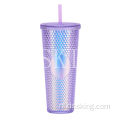 Creatieve grote capaciteit dubbele plastic stro kopje 710 ml Durian Cup draagbare diamantbeker